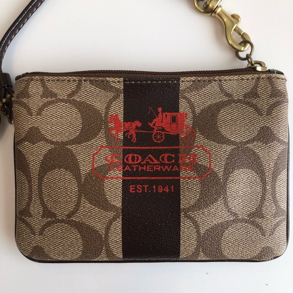 Coach Brown and Orange Leather Wristlet - Picture 2 of 9